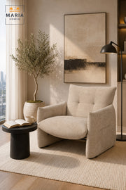 Modern Beige Accent Chair Upholstered Lounge Armchair Comfortable Living Room Furniture