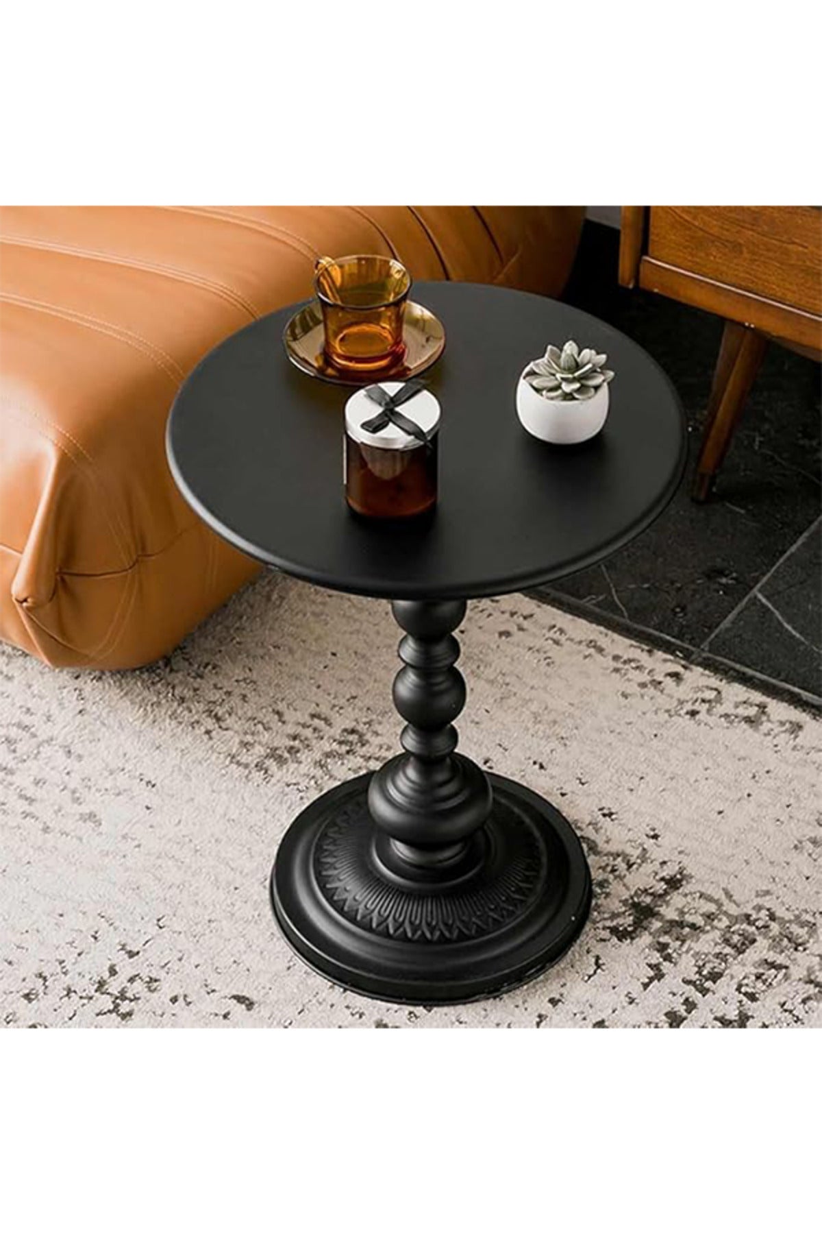 Metal Coffee & Bedside Table, Round Top, Waterproof, Rust-Resistant, Black, 52H x 40W x 28D cm