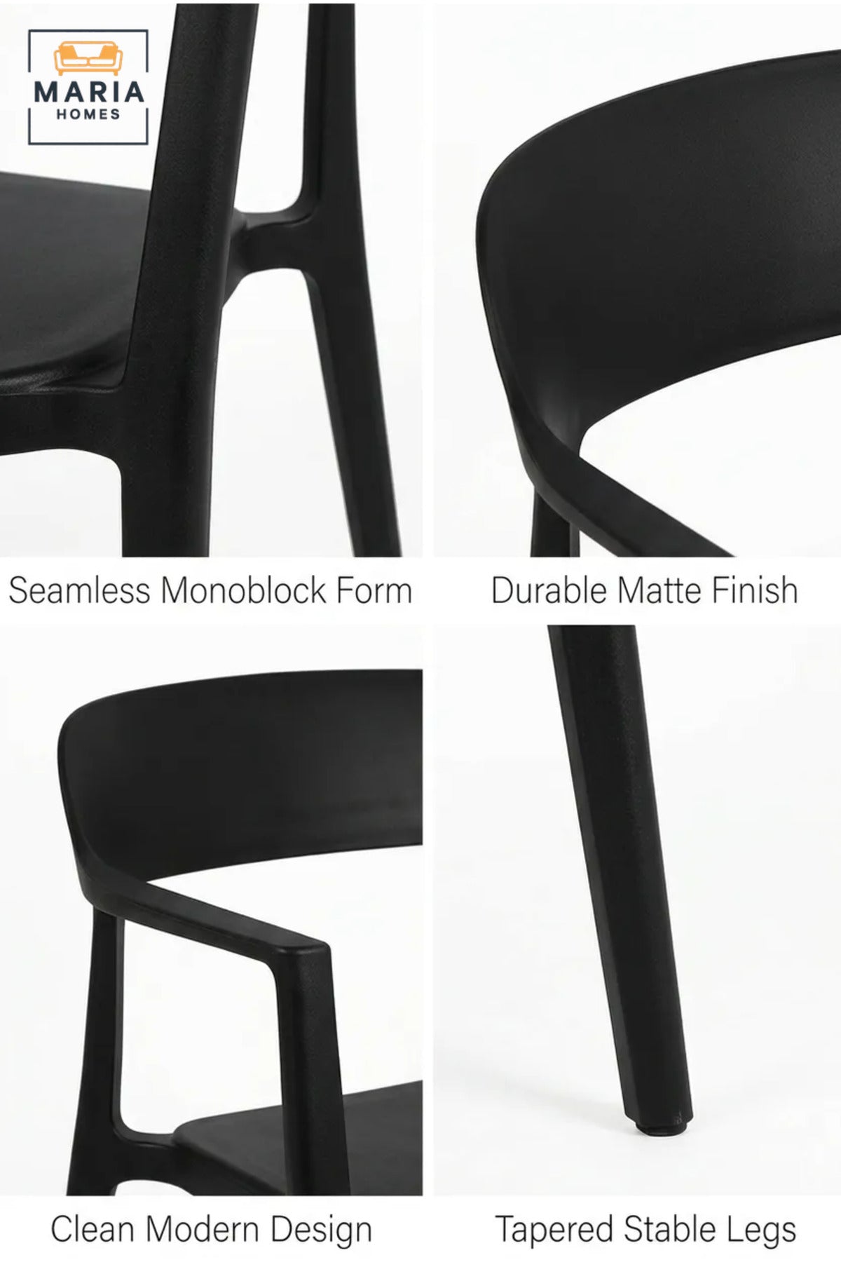 Modern Black Outdoor Armchair – Stackable Patio Chair for Garden, Balcony, Café & Outdoor Dining