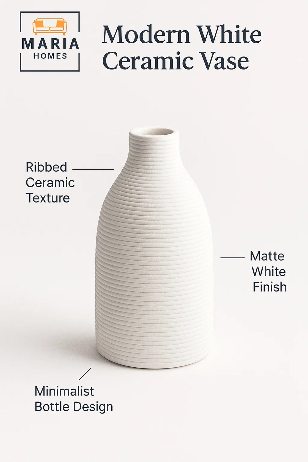 Modern White Decorative Vase Ð Minimal Ceramic Table Vase for Home & Office Decor