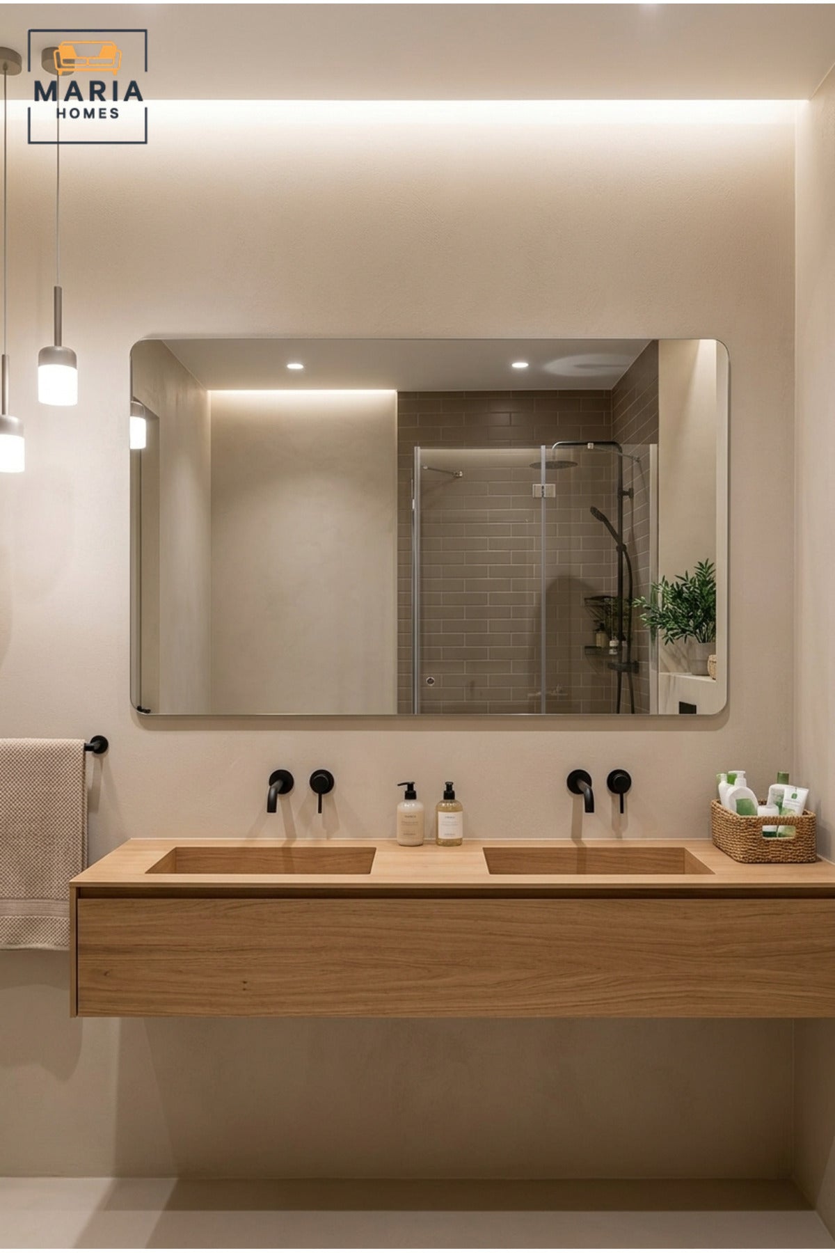 Large Frameless Rectangular Wall Mirror 160 × 80 cm with Soft Rounded Corners, Modern Decorative Mirror for Bathroom, Bedroom, Dressing Area and Vanity