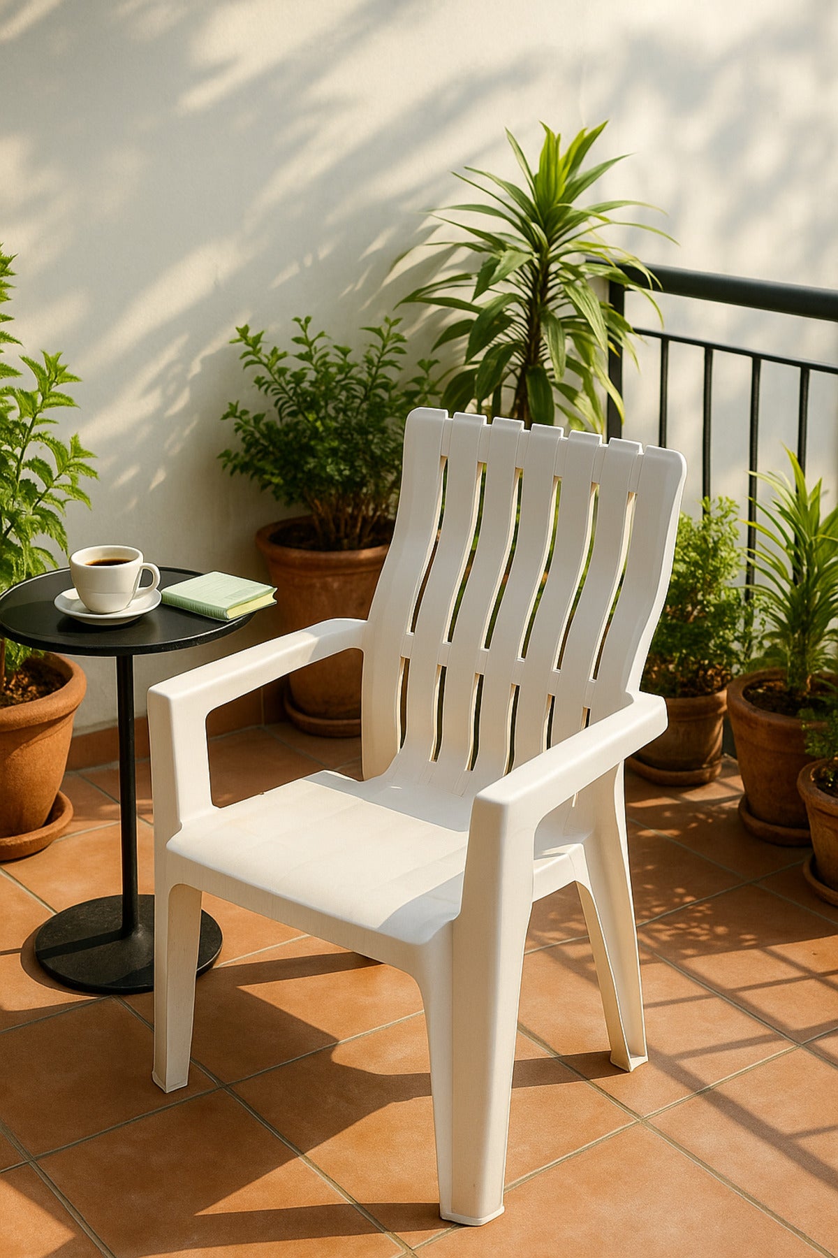 White Plastic Arm Chair Ð Stackable Durable Garden & Patio Chair for Indoor & Outdoor
