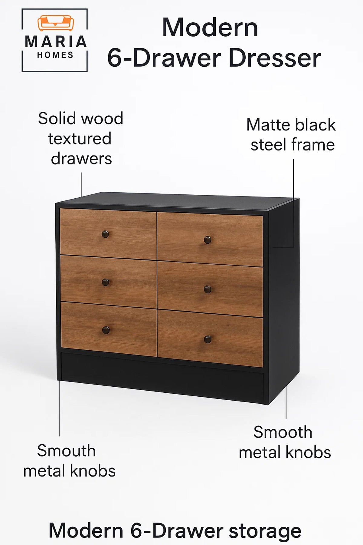 Modern Chest of Drawers 80_48_80 cm Ð Bedroom Storage Cabinet Ð Black Brown Dresser