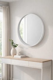 Premium White Round Wall Mirror 80cm Wooden Frame Large Modern Circle Bathroom Vanity Hallway Decor