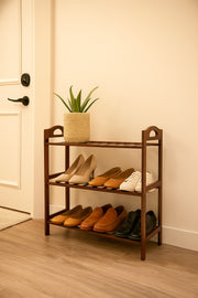 3-Tier Wooden Shoe Rack in Dark Brown Ð Compact Organizer for Entryway and Closet