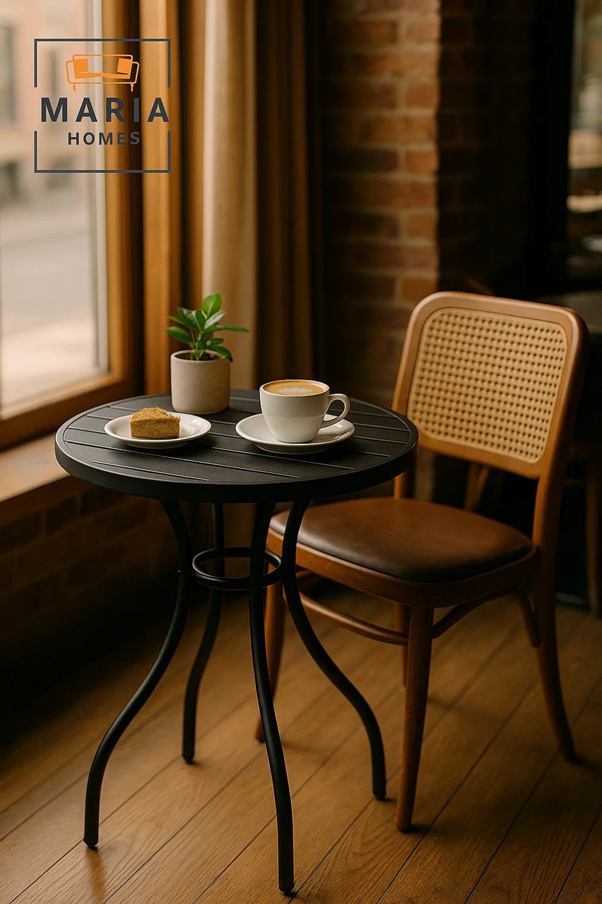 Modern Black Round Cafe Table 80x80x75 cm Outdoor and Indoor Metal Dining Table