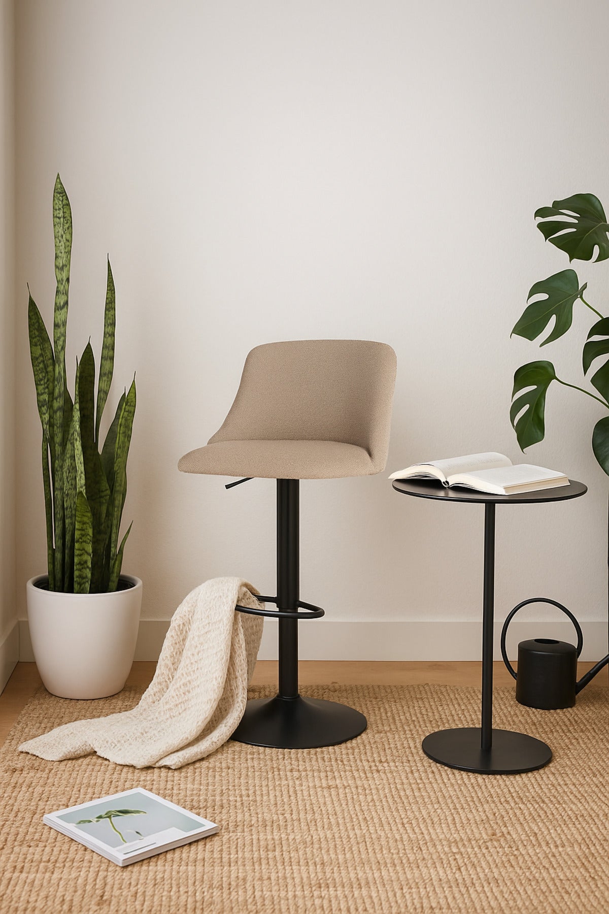 Khaki Adjustable Bar Stool with Backrest & Footrest Ð Modern Counter Chair