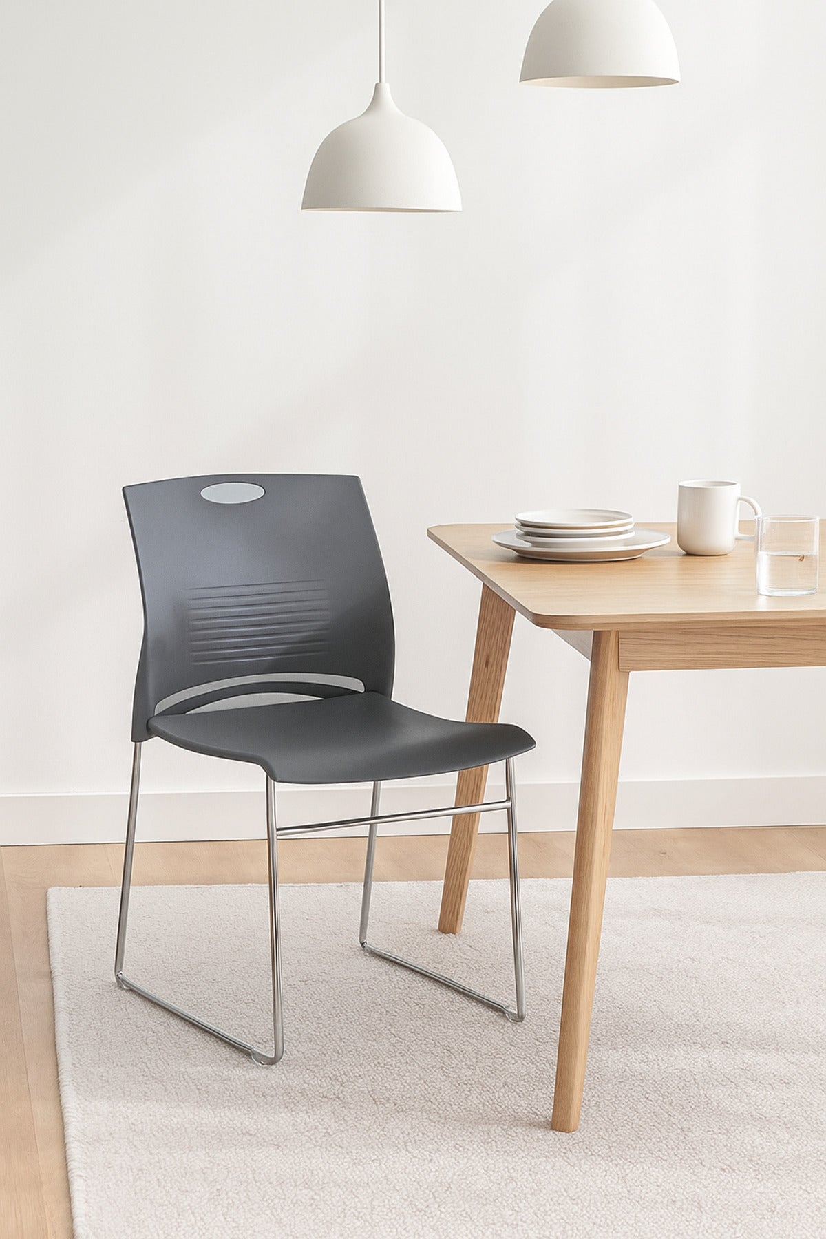 Gray Plastic Chair Ð Modern Stackable Chair with Chrome Metal Legs for Office, Conference & Home Use