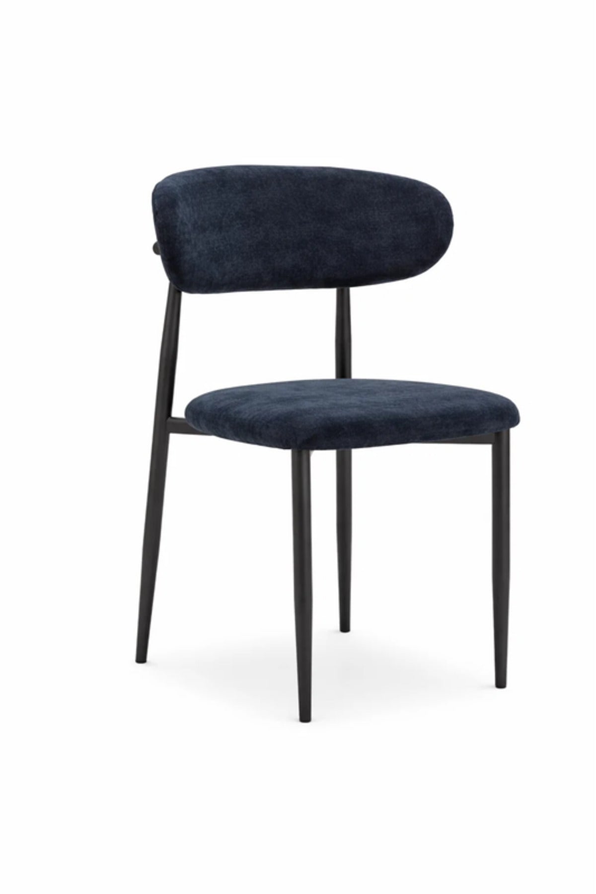 Modern Black Fabric Dining Chair with Curved Backrest & Solid Wood Legs