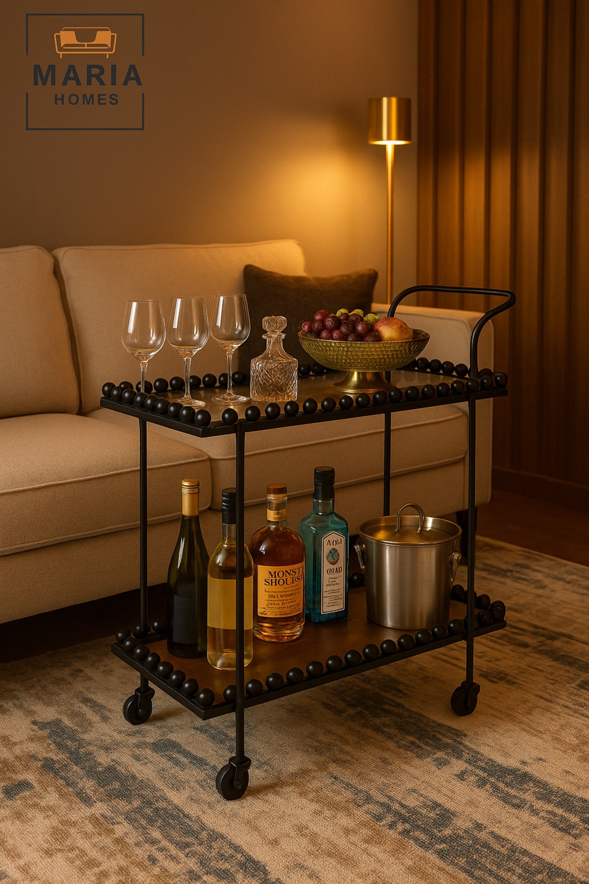 Serving Trolley with Wheels Ð Brown & Black Tea & Coffee Cart for Kitchen & Majlis (70_40_84 cm)