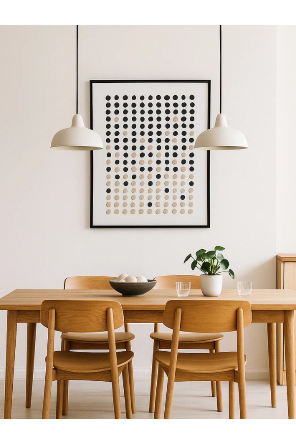 Modern Abstract Wall Art Ð 120_80 cm Black and Beige Dot Pattern Framed Canvas