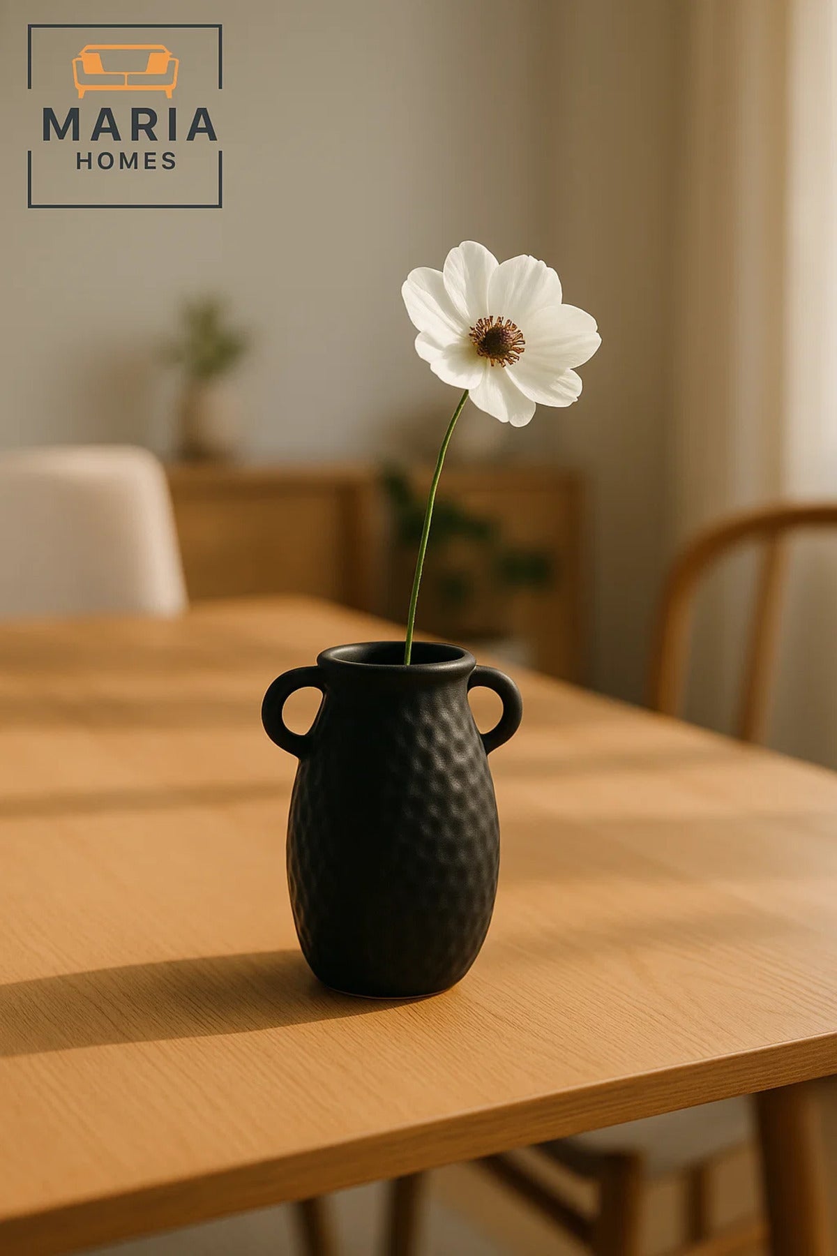 Modern Black Decorative Vase Ð Textured Ceramic Vase with Handles for Home DŽcor