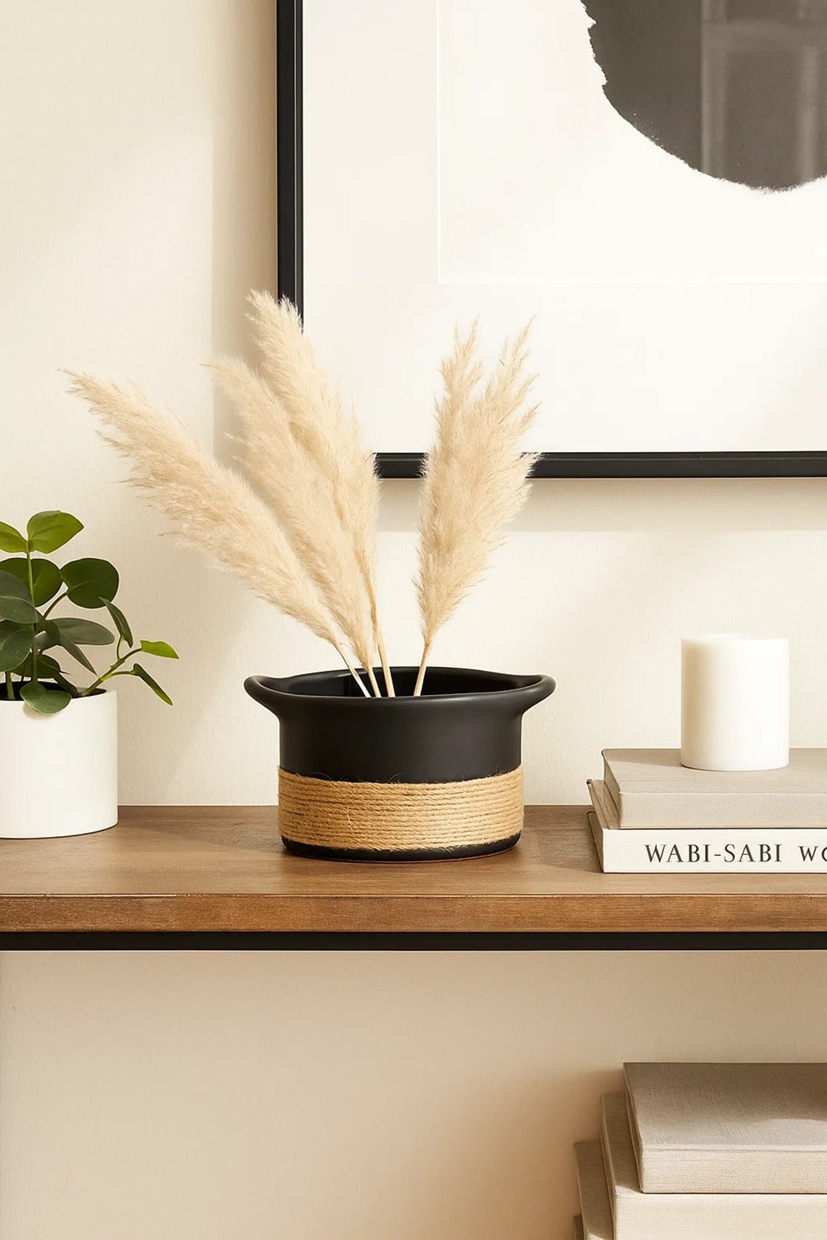 Black Ceramic Basket PlanterÐ Modern Decorative Pot with Rope Design for Home DŽcor