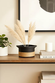Black Ceramic Basket PlanterÐ Modern Decorative Pot with Rope Design for Home DŽcor