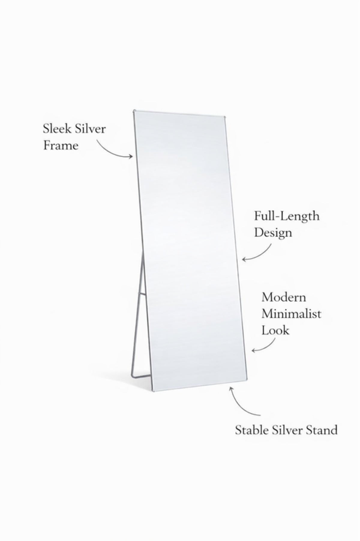 Silver Full Length Standing Mirror 70x180cm Modern Floor silver full length