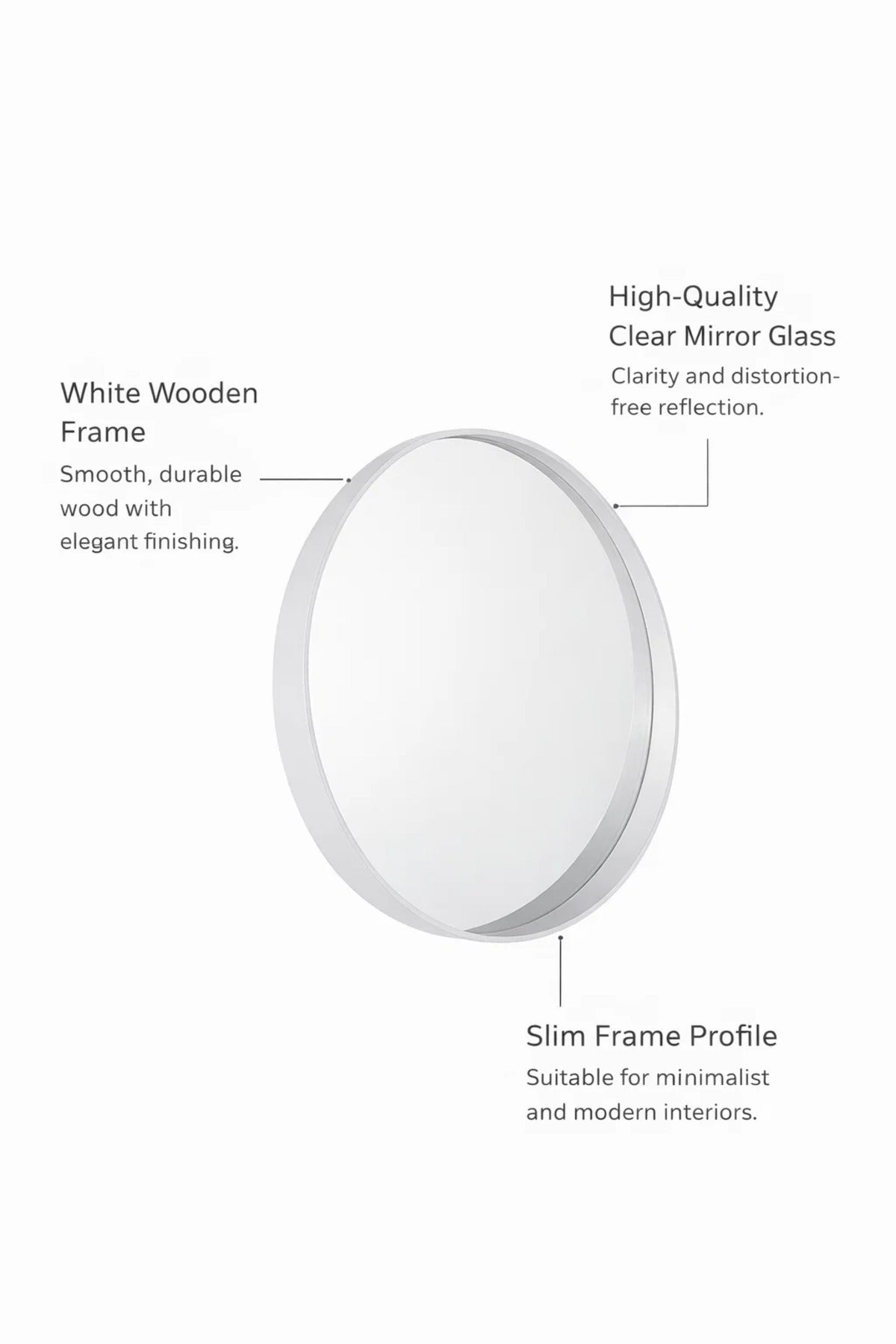 Modern White Round Wall Mirror 90cm Wooden Frame Circle Hanging for Living Room Bedroom Decor