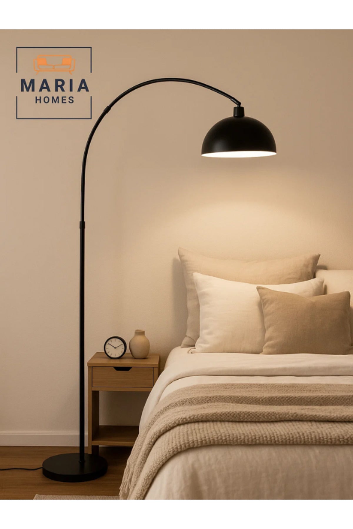 Modern Black Arc Floor Lamp with Dome Shade Ð Minimalist Standing Light