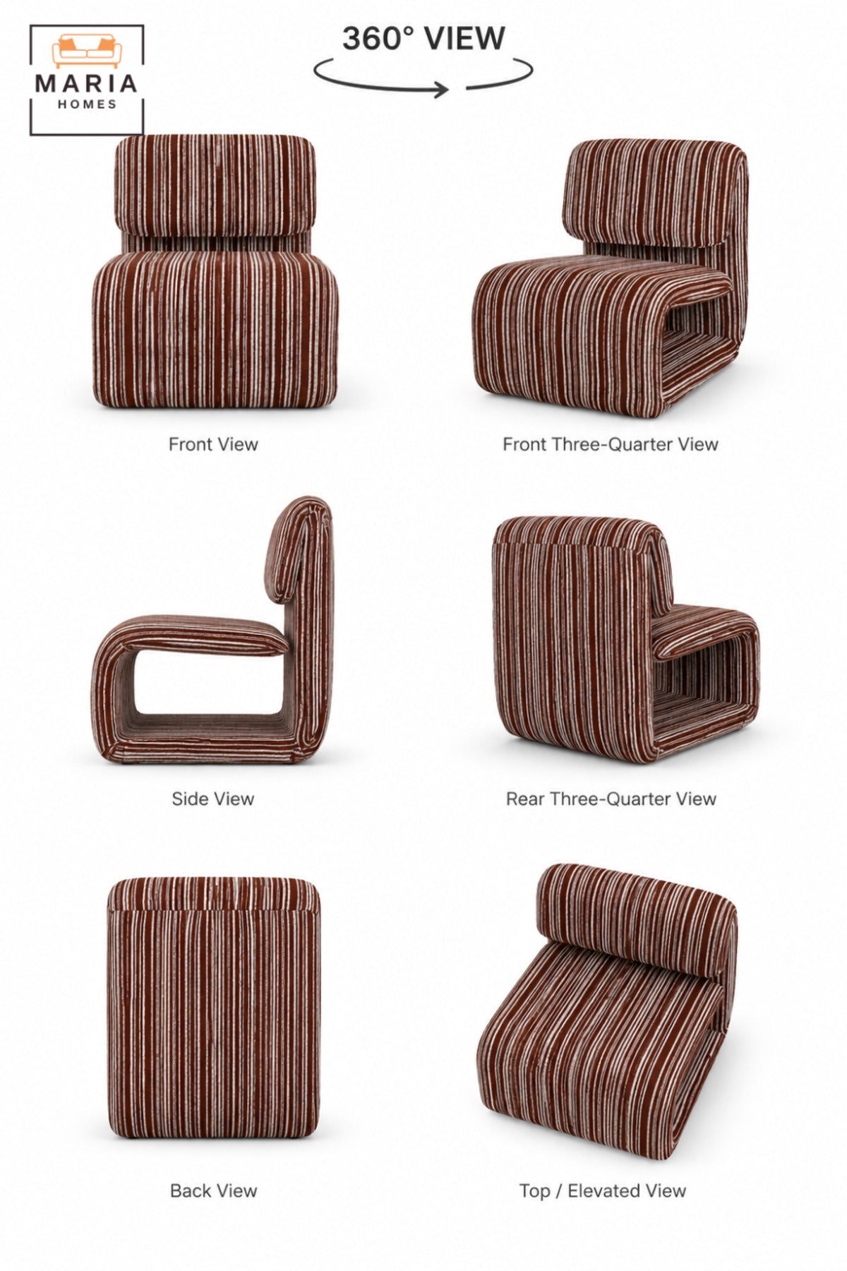 Modern Striped Upholstered Accent Chair with Curved Sled Base & Padded Backrest | Contemporary Lounge Chair for Living Room, Bedroom & Reception