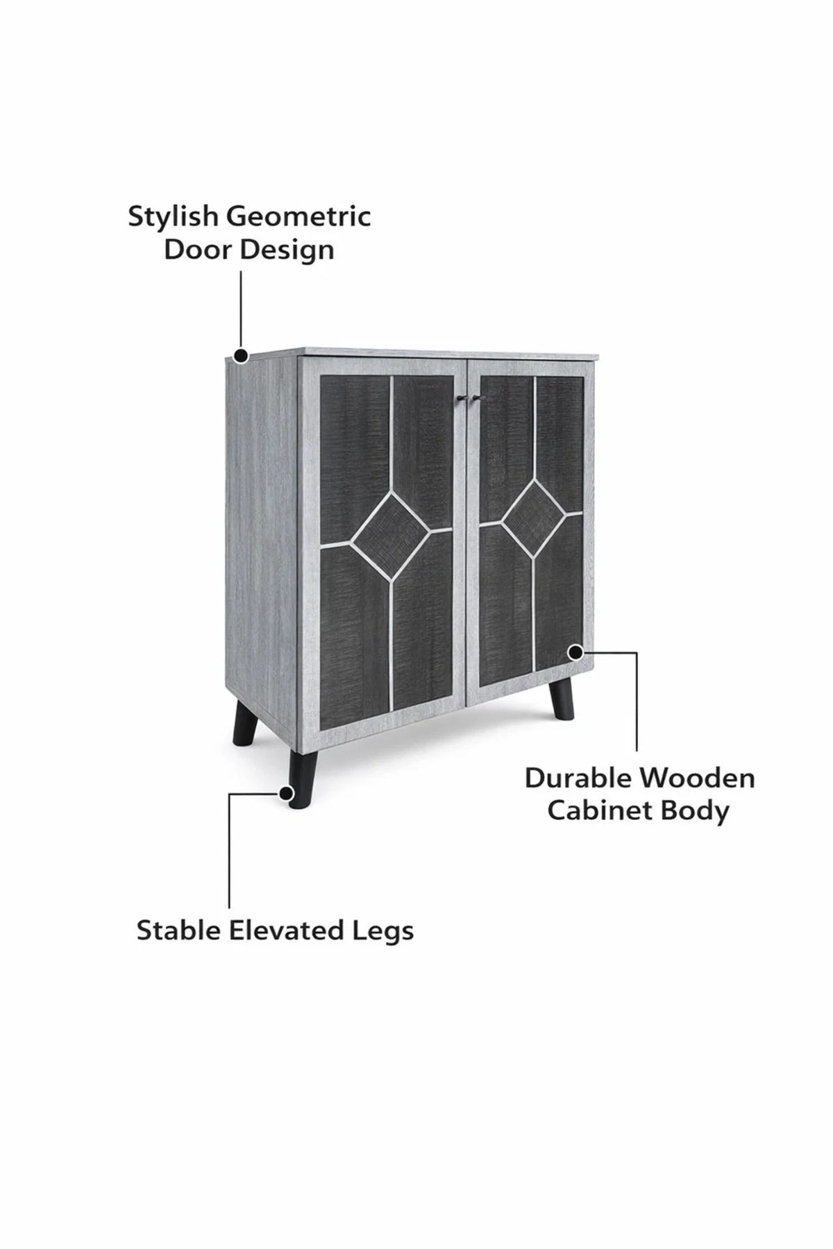 Modern Grey Storage Cabinet with Double Doors 80 _ 34 _ 91 cm