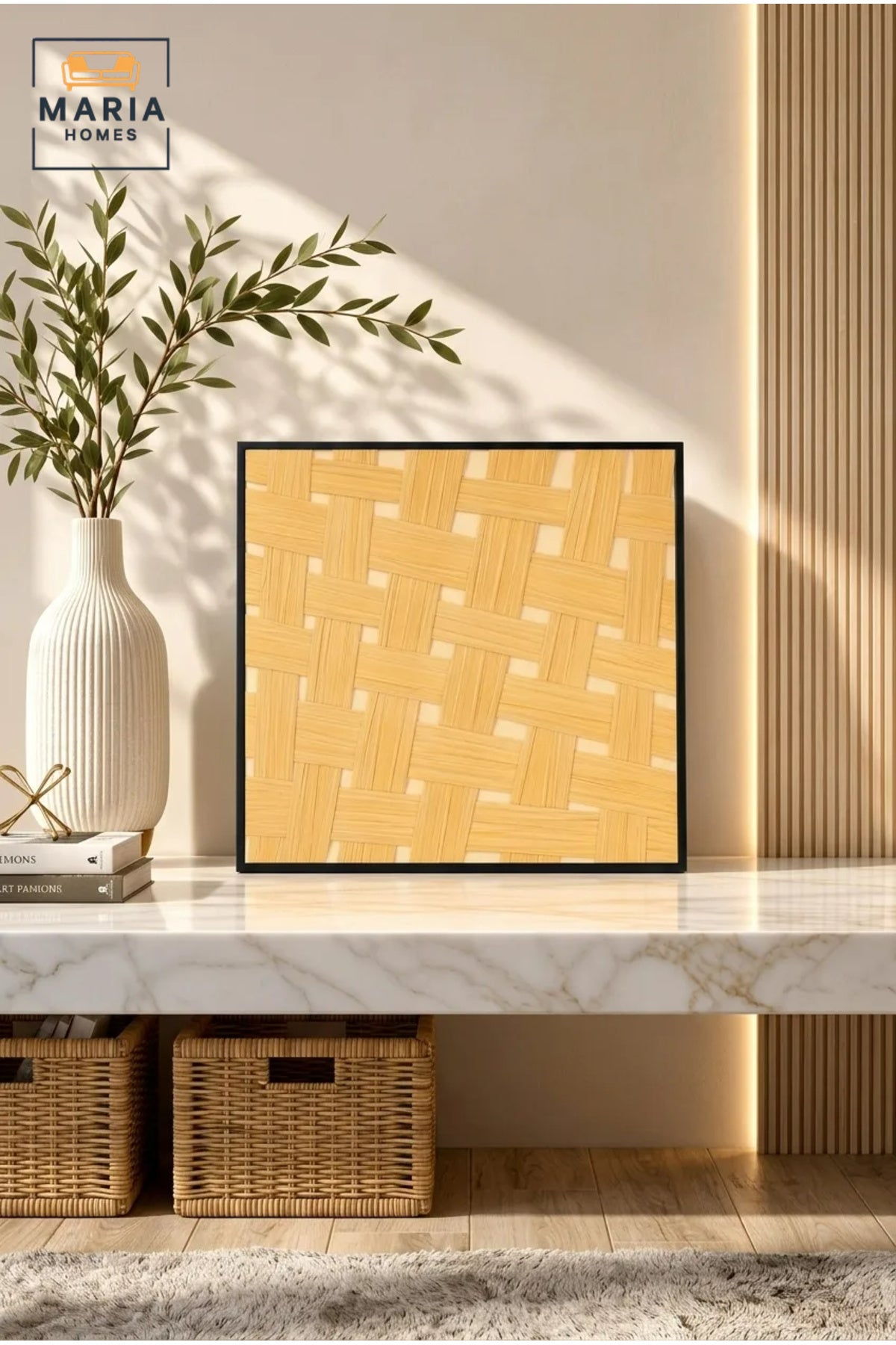 Natural Woven Pattern Wall Art with Black Frame Ð Modern Textured Decorative Artwork