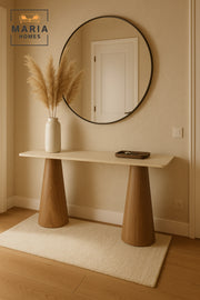 Beige Top Console Table with Brown Wooden Base Ð Modern Entryway & Living Room Table 140_40_80 cm