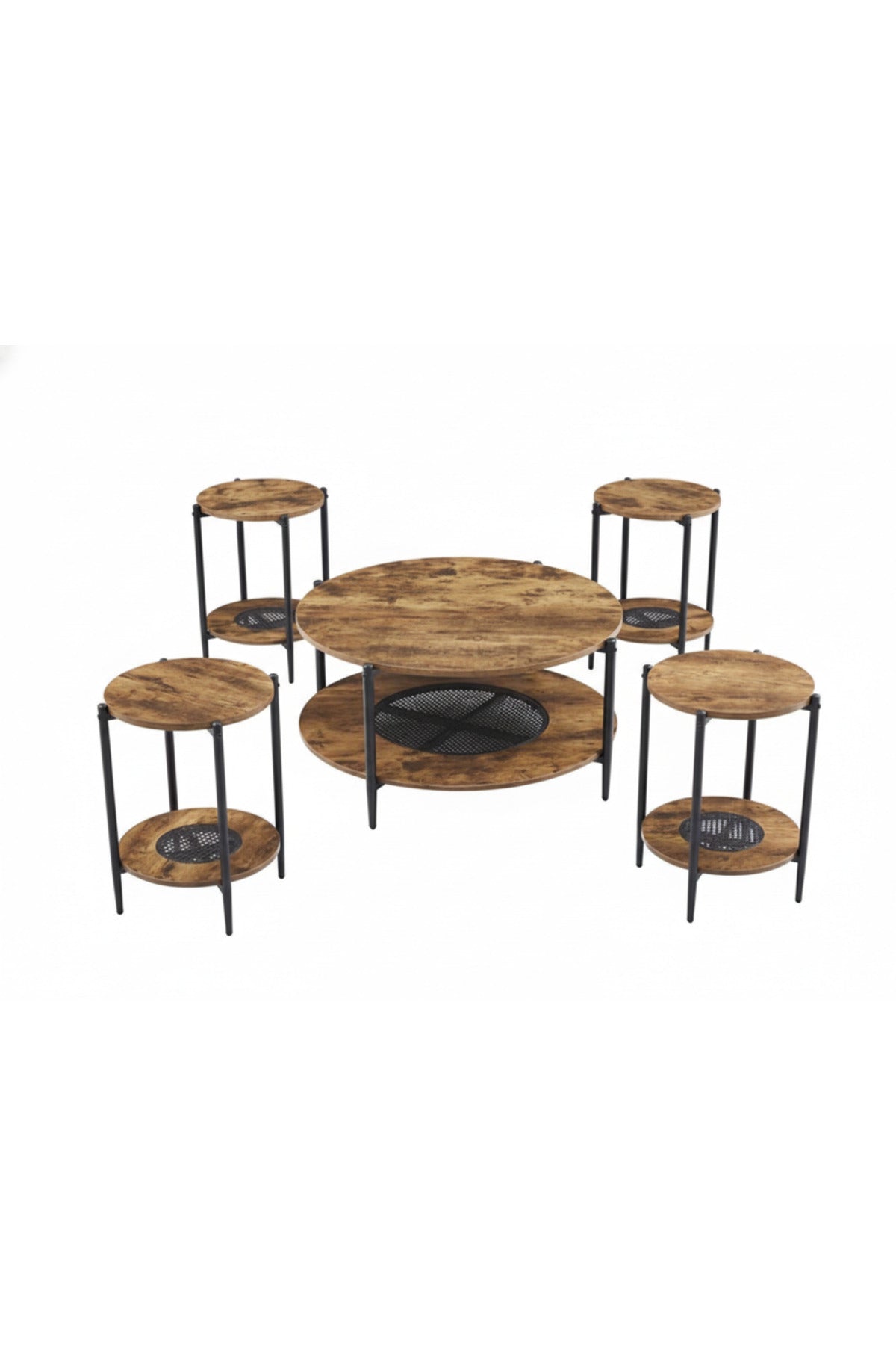 Modern 5-Piece BROWN A Concrete and Metal Coffee Table Set