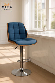 Dark Blue Adjustable Swivel Bar Stool with Chrome Base, Modern Upholstered Kitchen & Bar Chair