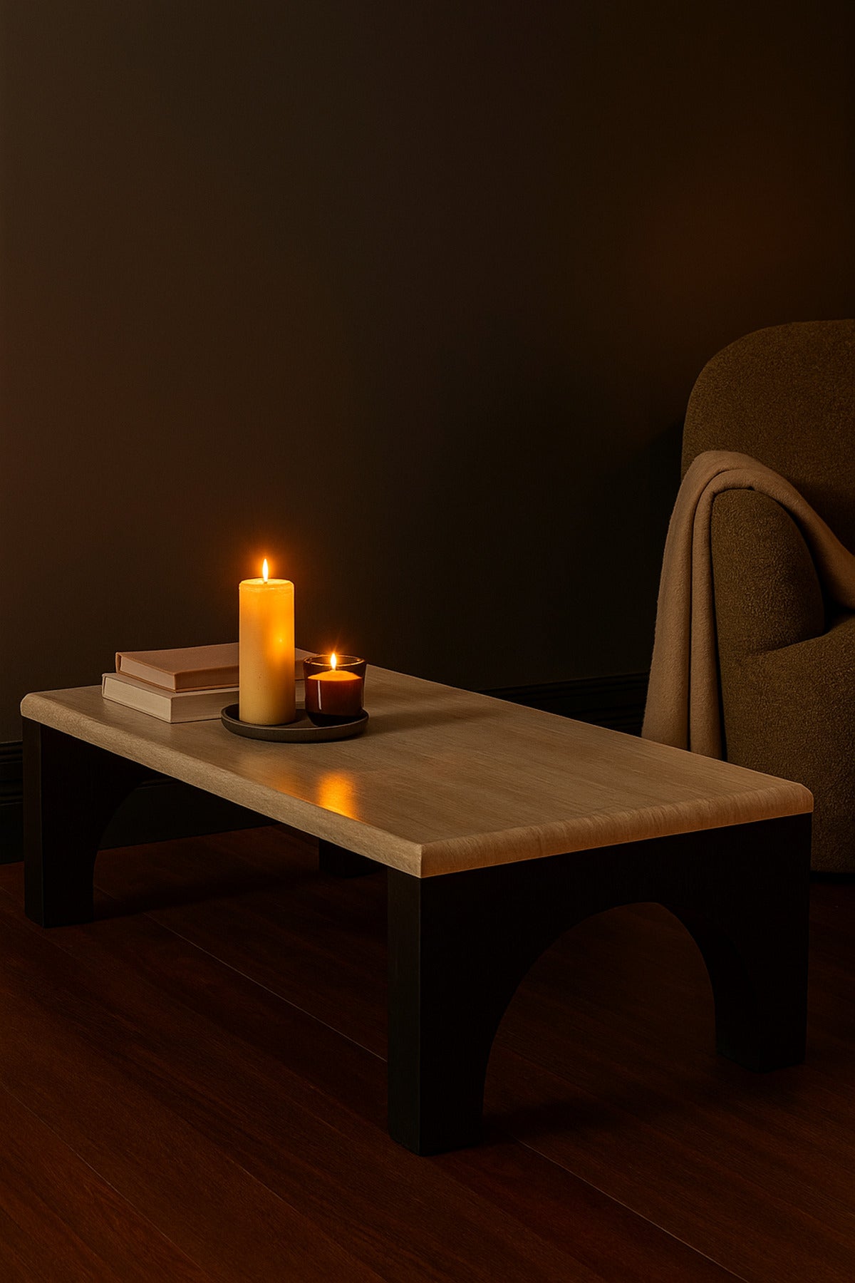 Modern Wooden Coffee Table with Black Arched Legs Elegant Center Table for Living Room 130_70_45 cm
