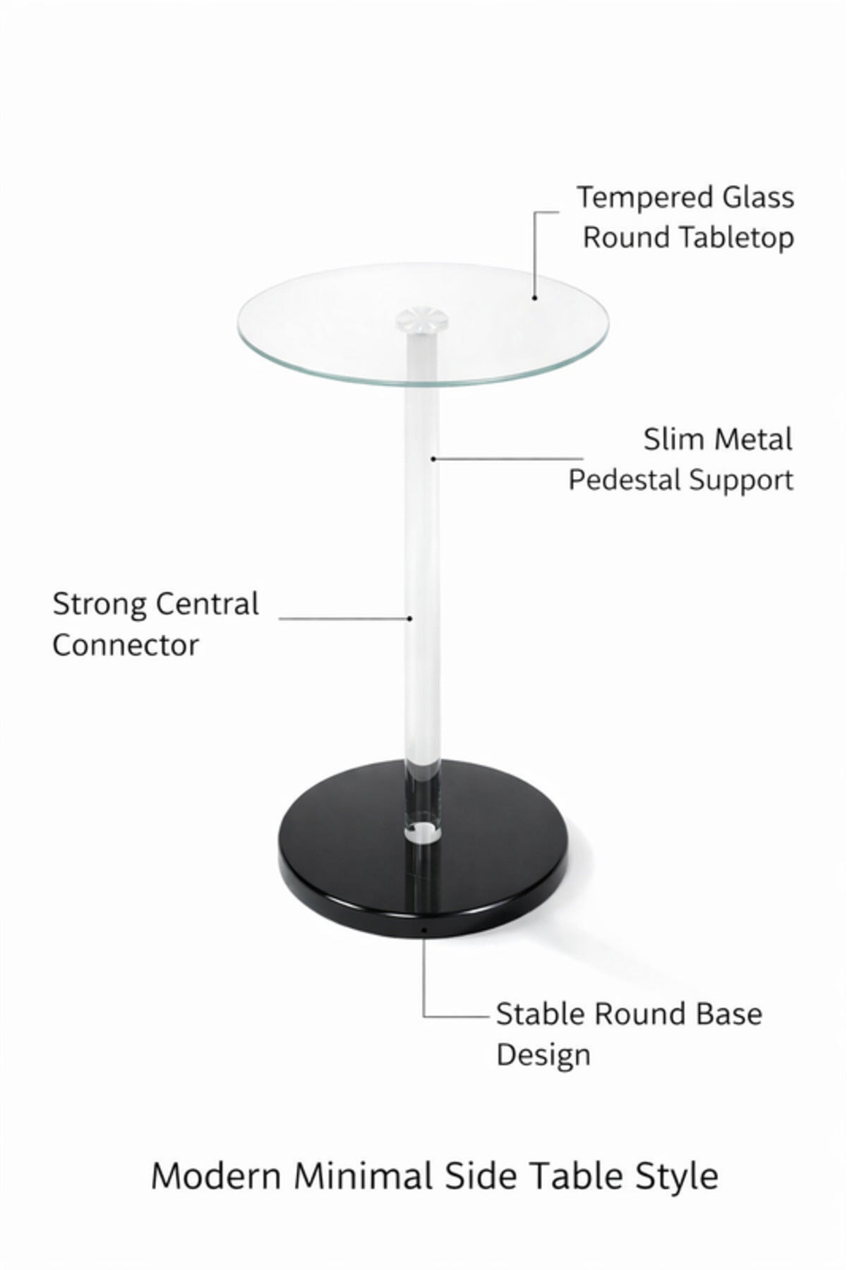 Round Glass Side Table with Black Base 35_35_55 cm Modern Accent round glass side