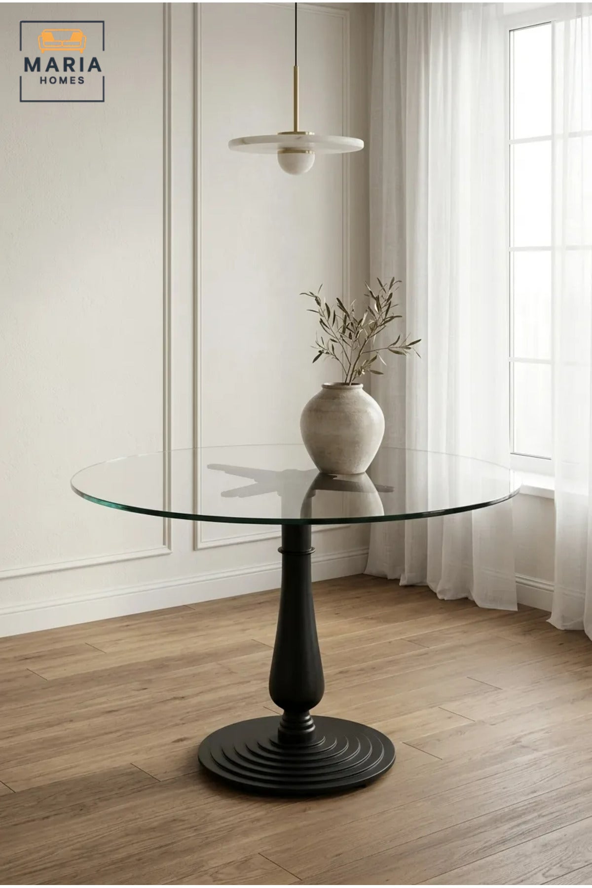 Black Classic Pedestal Dining Table Base with Decorative Central Column and Round Support – 71 cm for Home, Café and Restaurant Use