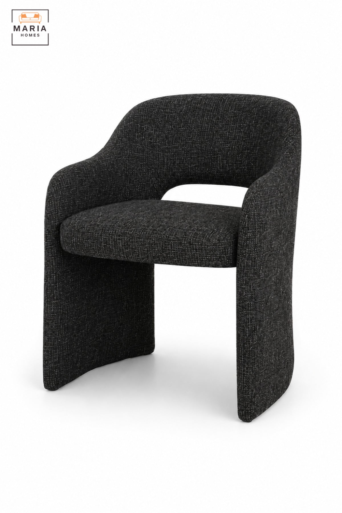 Modern Dark Grey Fabric Accent Chair with Curved Backrest, Integrated Armrests & Padded Seat, Contemporary Dining Lounge Chair for Living Room Office