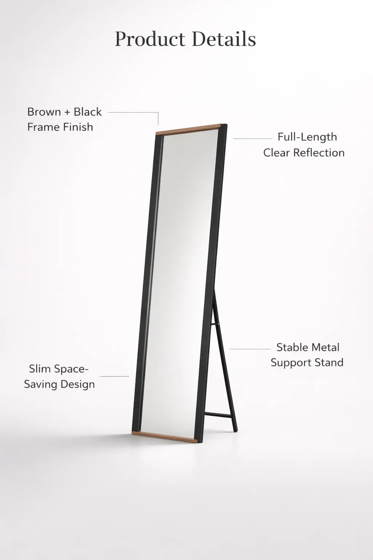 Modern Full Length Floor Mirror with Black and Brown Frame