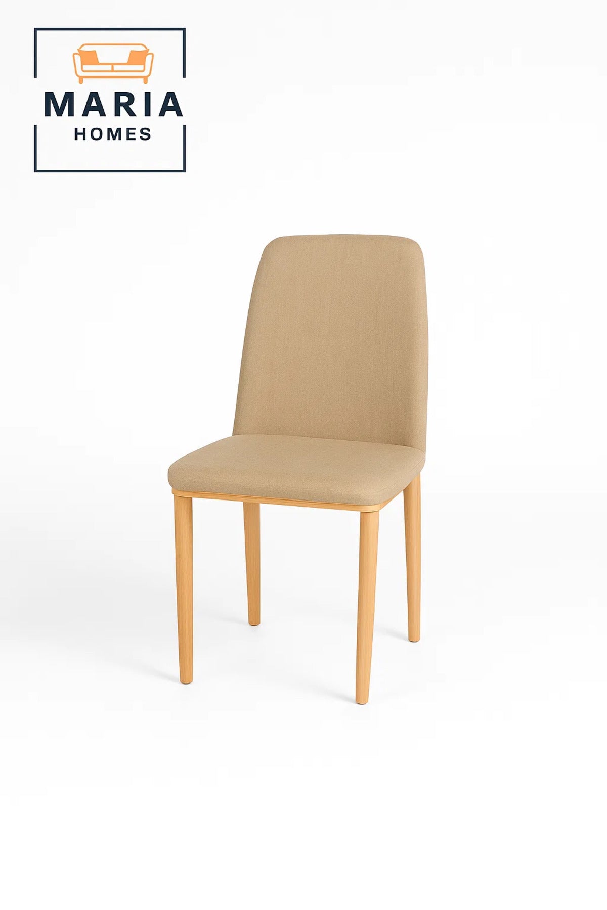 Modern Beige Fabric Dining Chair with Wooden Legs
