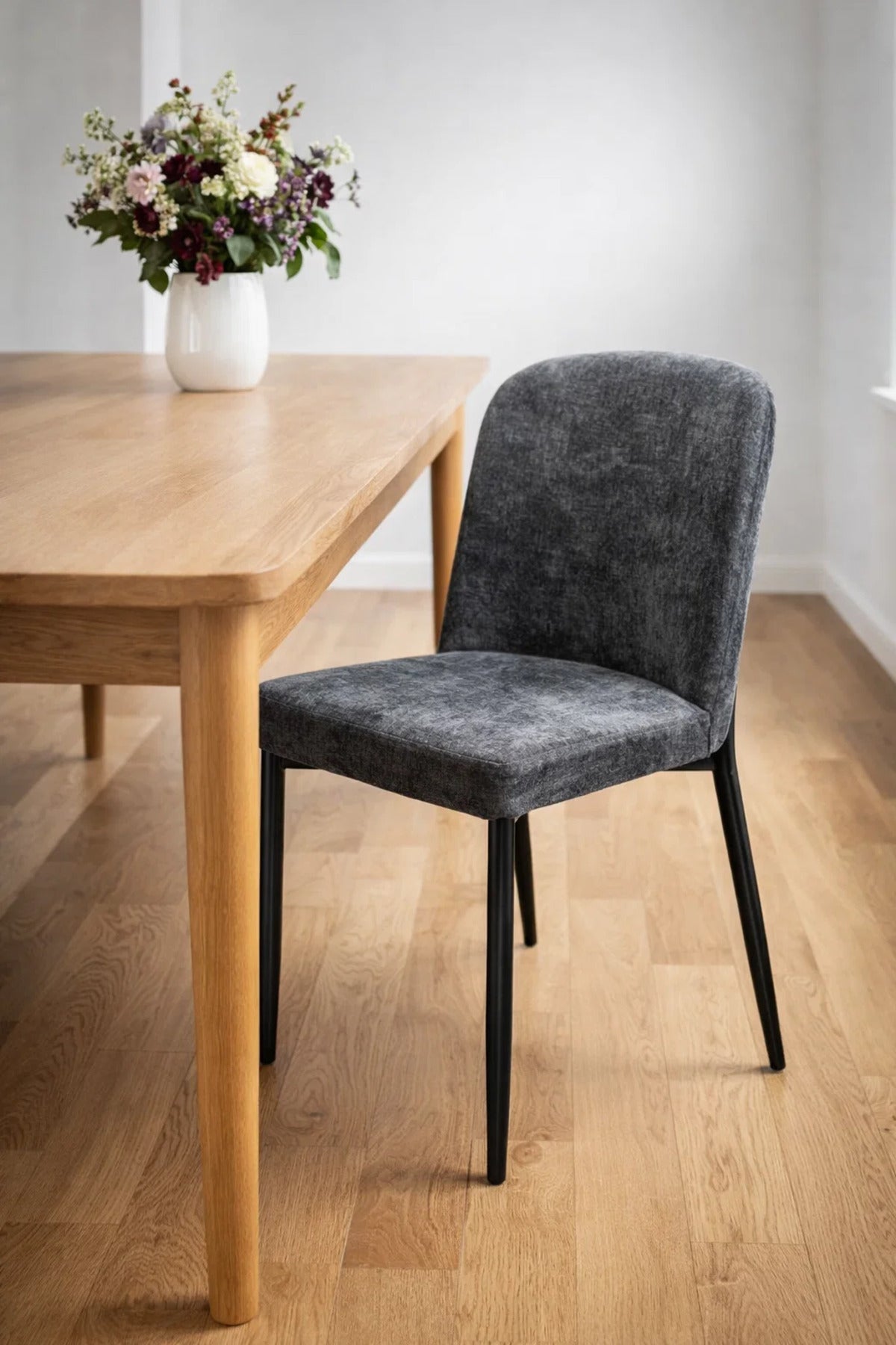 Dark Grey Upholstered Dining Chair with Cushioned Seat Modern Fabric Dining Chair