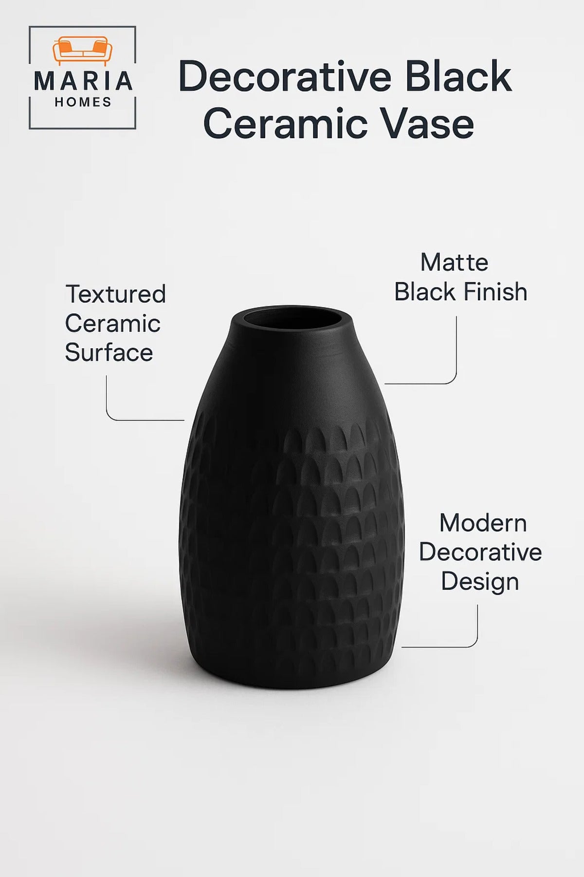 Modern Black Decorative Vase Ð Textured Ceramic Table Vase for Home & Office Decor
