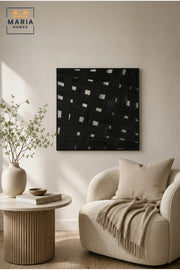 Modern Black Woven Pattern Framed Wall Art Ð Textured Abstract Painting for Living Room, Bedroom & Office DŽcor
