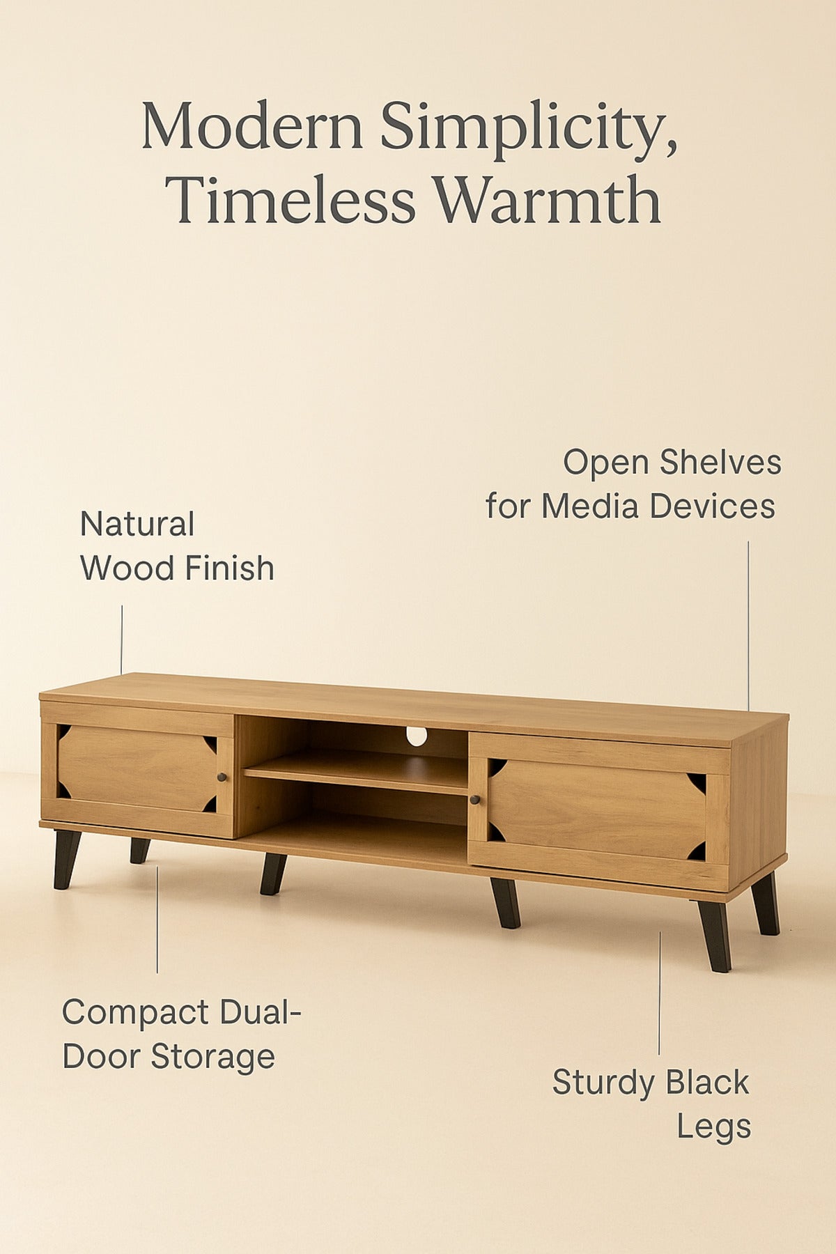 Light Brown Wooden TV Stand 180_40_44 cm Ð Modern TV Unit with Storage Cabinets and Open Shelves