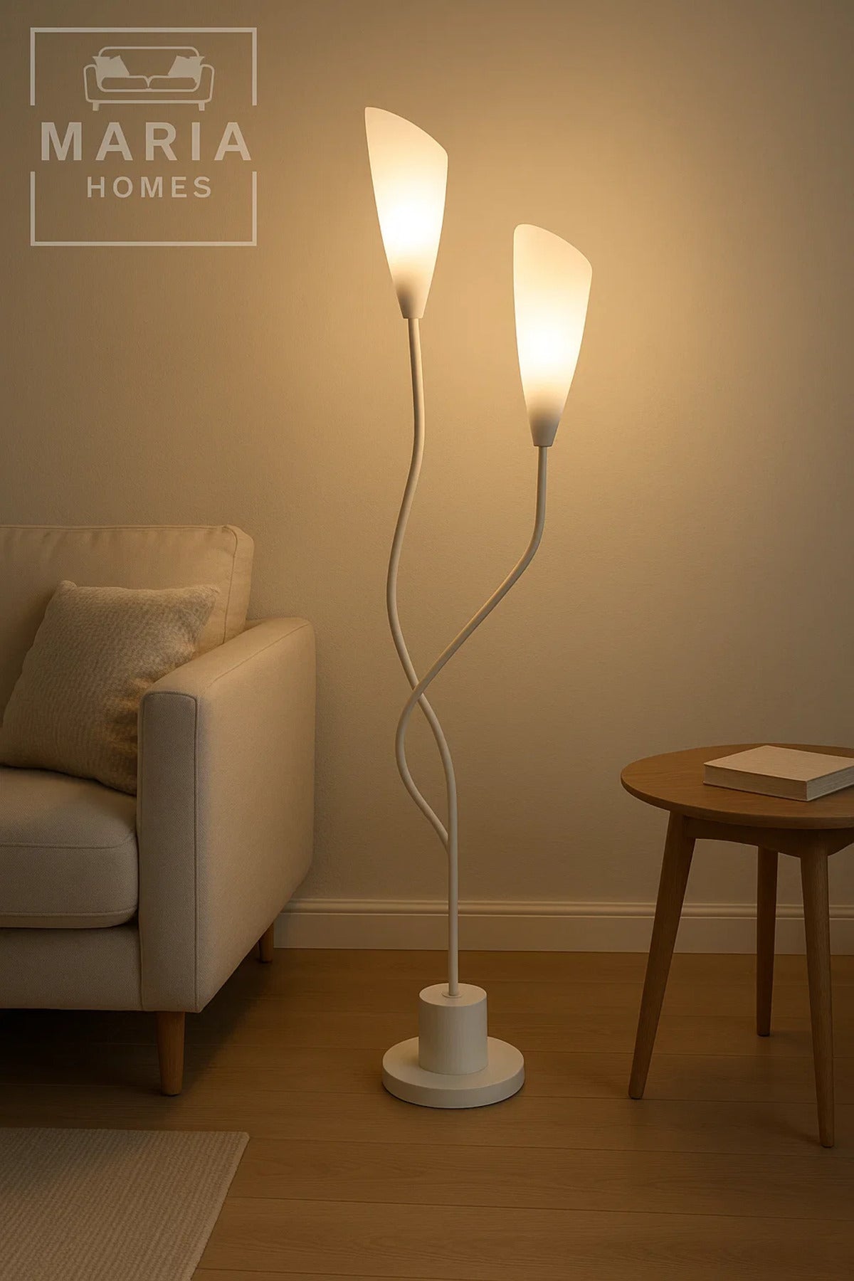 Sculptural Twin-Head White Floor Lamp