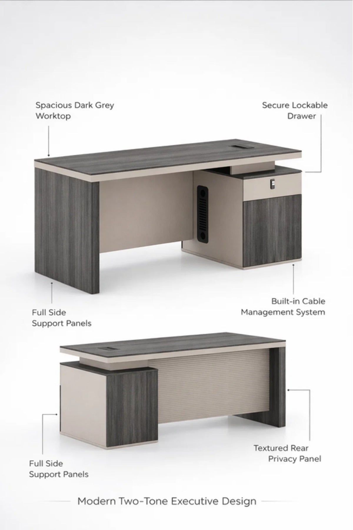 Modern DARK BEAUTY Executive Desk with Drawer & Cable Management Panel