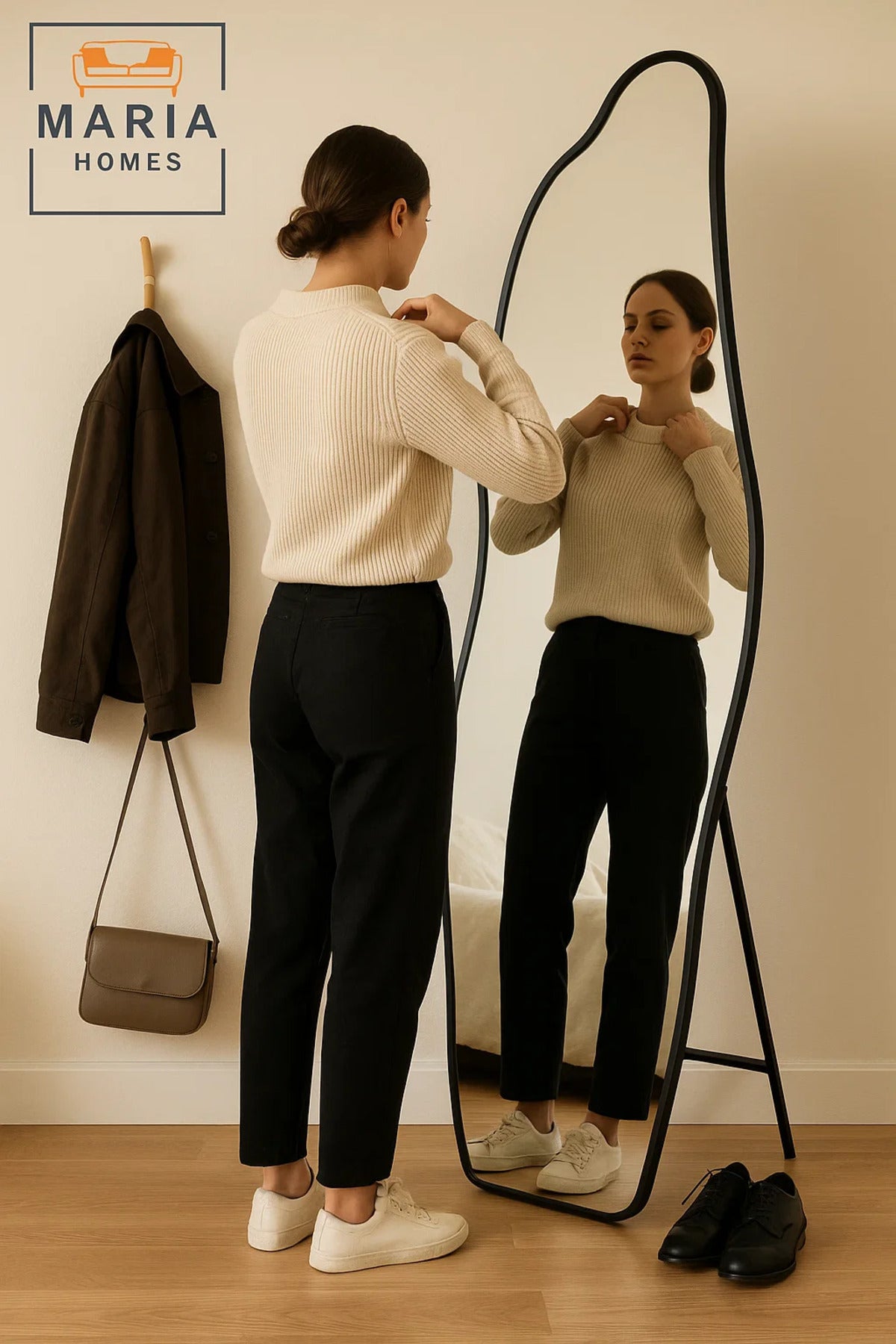 Wavy Full-Length Standing Mirror in Black Frame Ð 170x58 cm Modern Accent