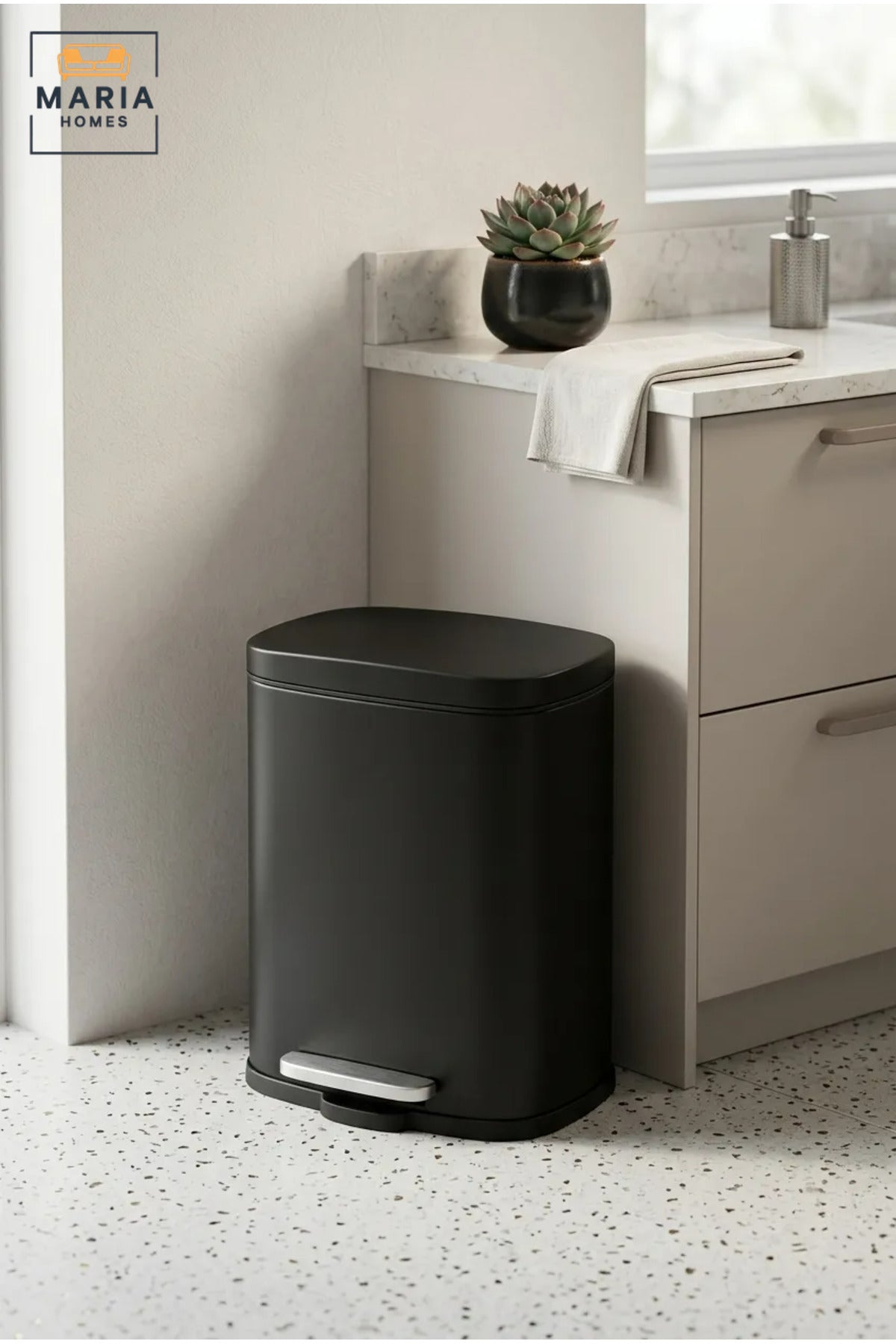 Compact Rectangular Pedal Trash Bin with Lid, Small Hands-Free Waste Container for Bathroom, Bedroom, Office, Vanity Area and Hotel