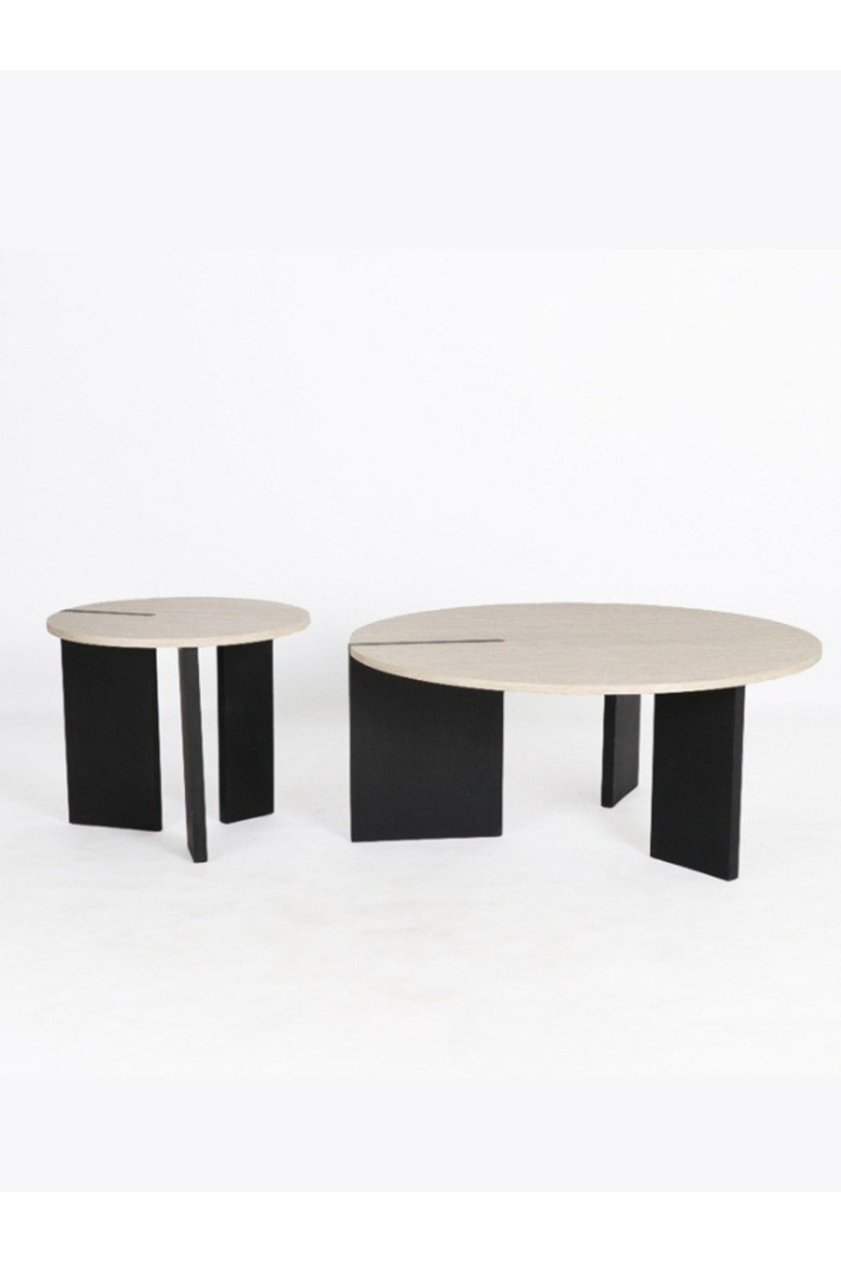 2-Piece Coffee Table Set Ð Beige Round Tops with Black Wooden Legs