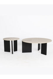 2-Piece Coffee Table Set Ð Beige Round Tops with Black Wooden Legs
