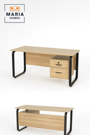 Light Wood Office Desk with Metal Frame and Lockable Drawer Cabinet-size 60*120