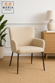 Beige High Back Fabric Armchair Ð Upholstered Lounge Chair with Black Metal Legs for Home or Office