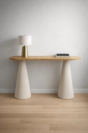 Elegant Oval Wood Console Table with Beige Conical Legs for Modern Home Entryway Decor 47in