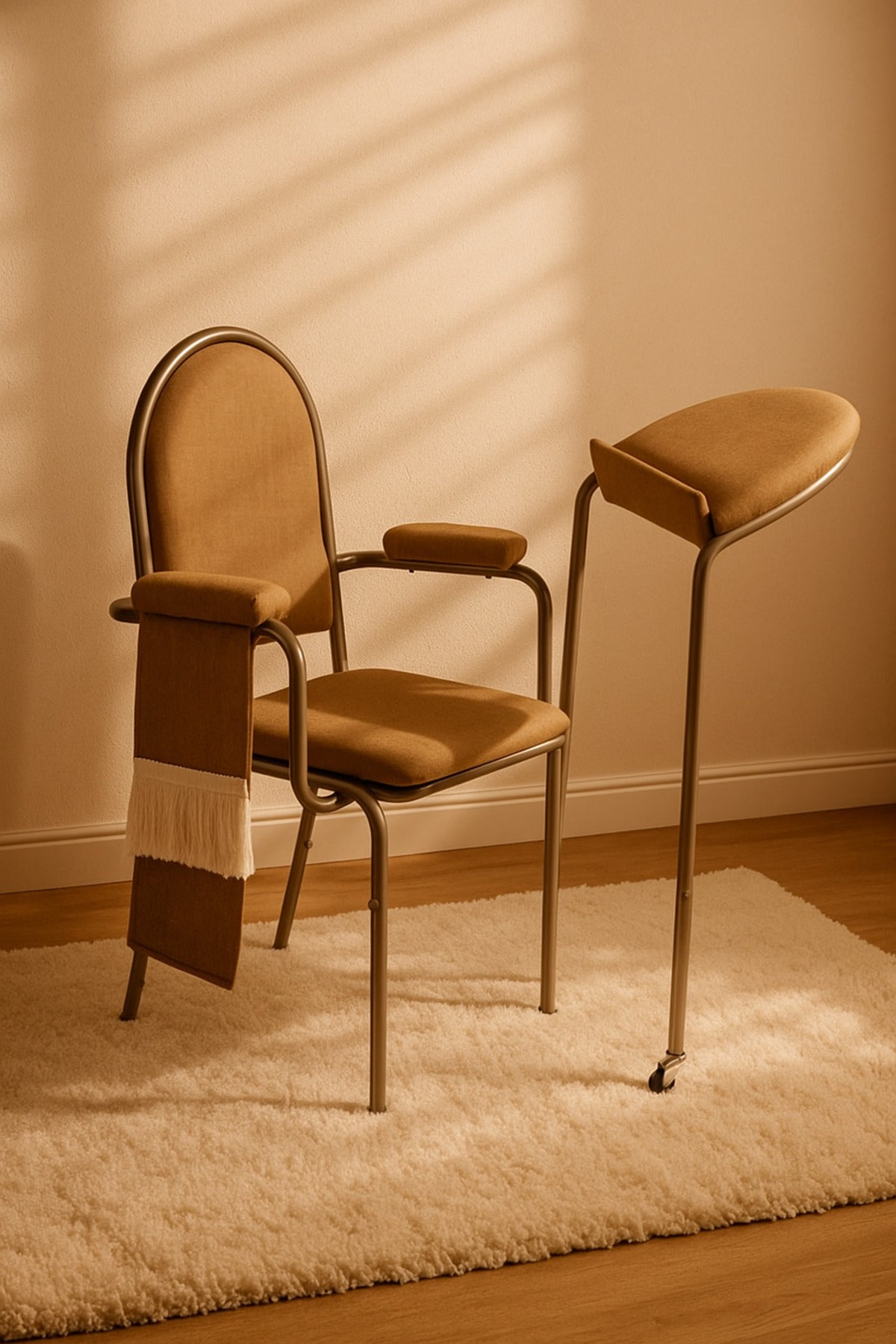 Brown Prayer Chair with Back Support Ð Comfortable Metal Frame Chair with Foldable Kneeling Stand