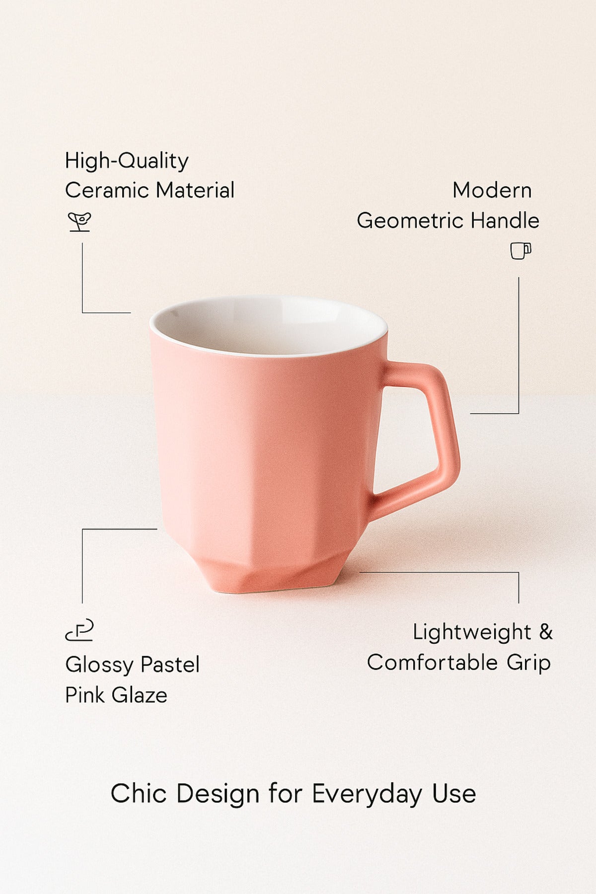Pink Ceramic Mug Ð Geometric Modern Coffee and Tea Cup
