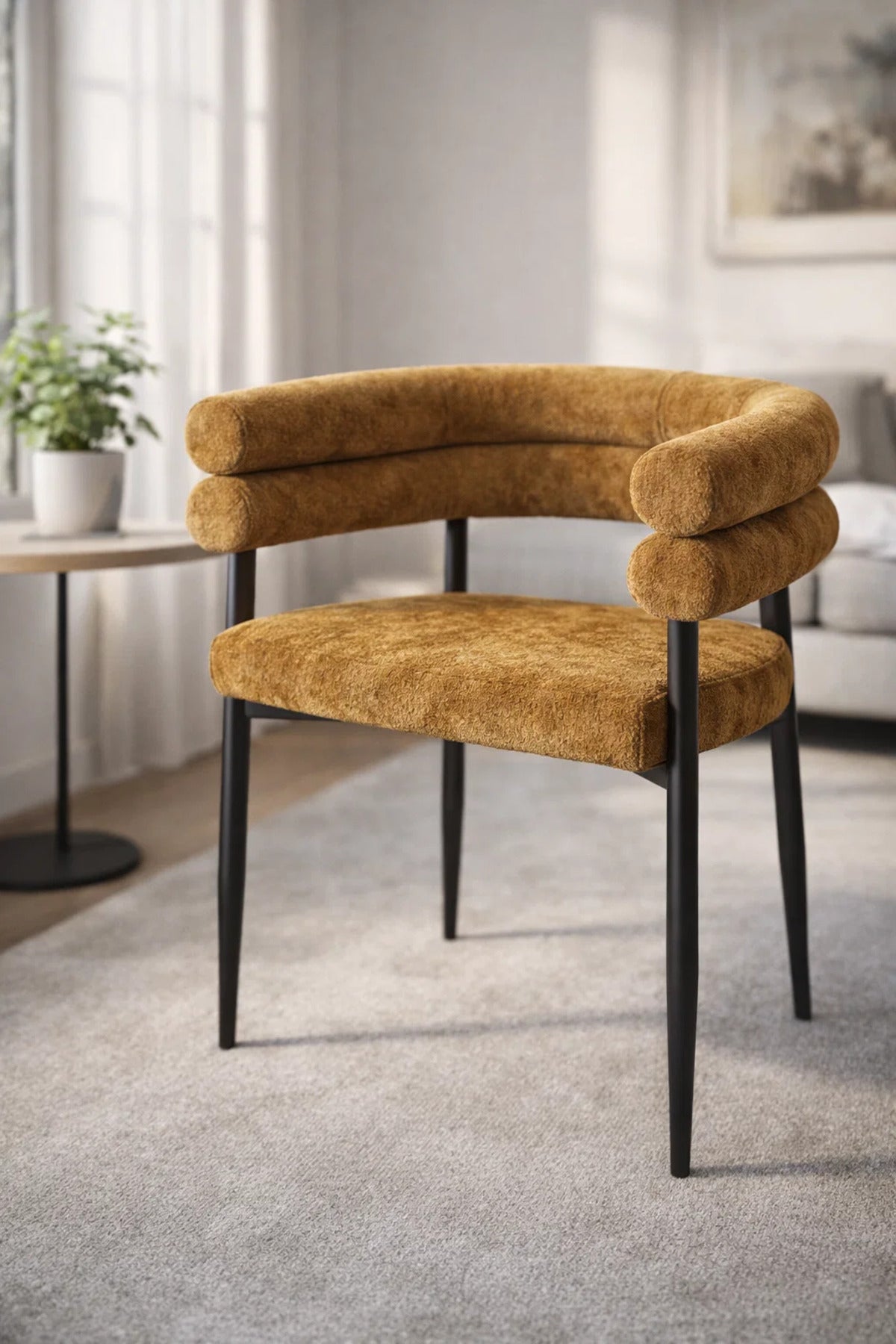 Dark Yellow Fabric Arm Dining Chair 76x52x49cm Modern dark yellow fabric Kitchen