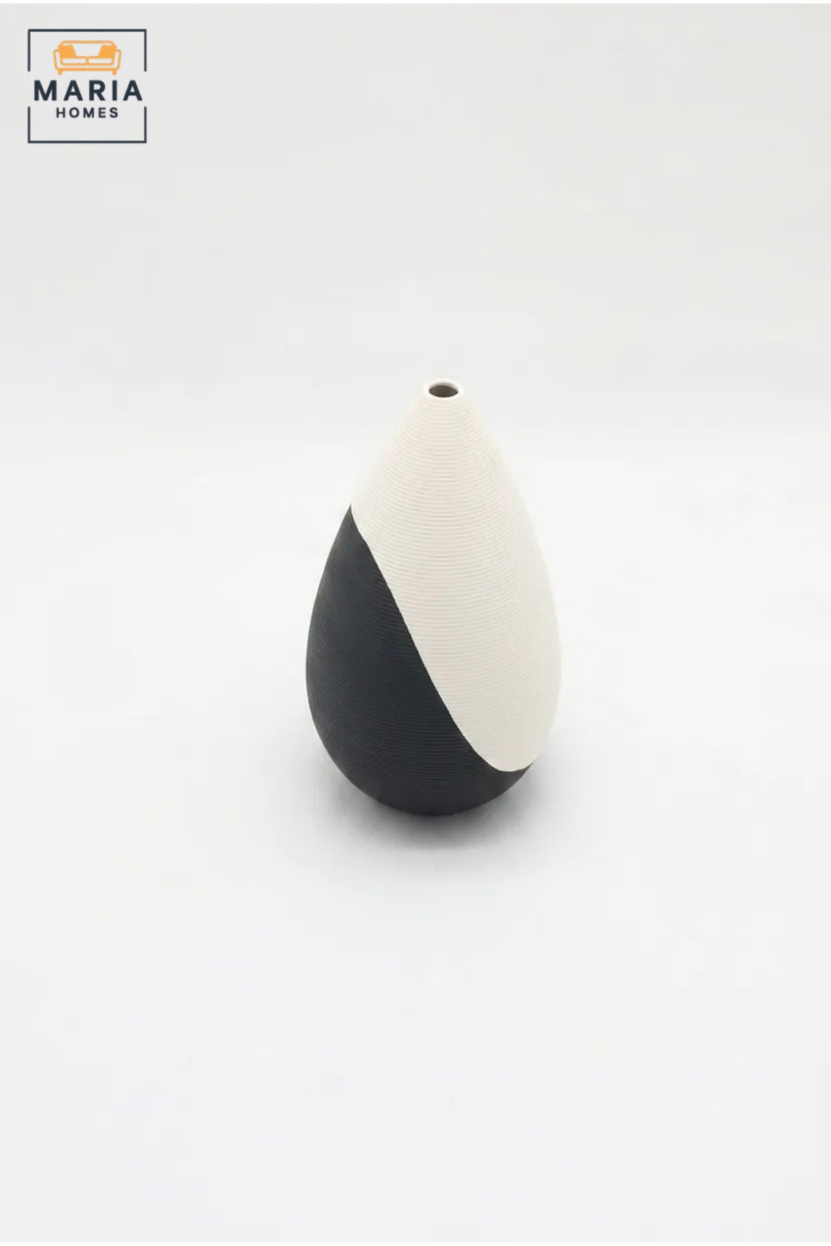 Modern Decorative Flower Vase with Two-Tone Abstract Design, Teardrop Shape and Ribbed Texture for Living Room, Bedroom, Office, Shelf and Console Décor